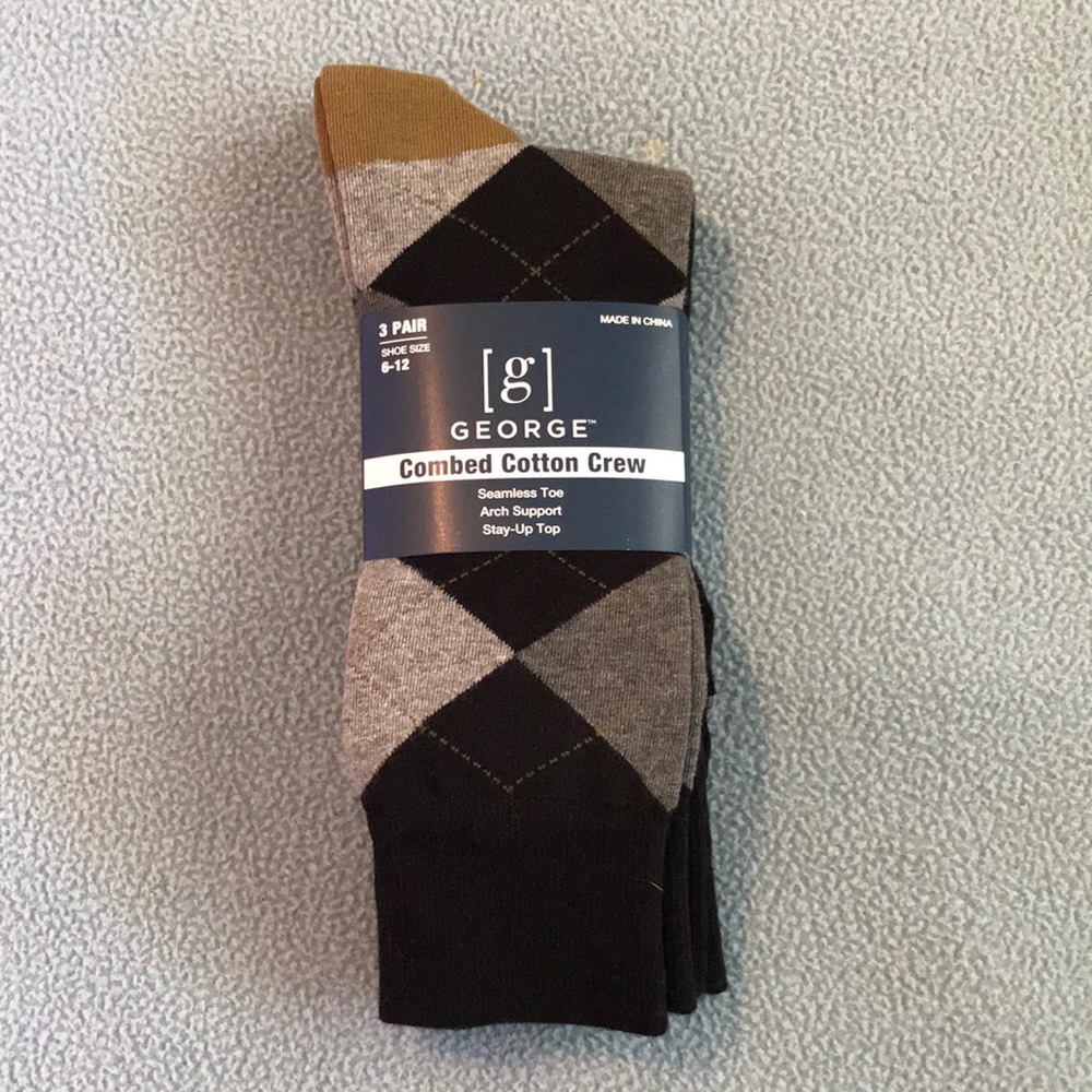 George Mens 3 Pack Combed Cotton Crew Socks